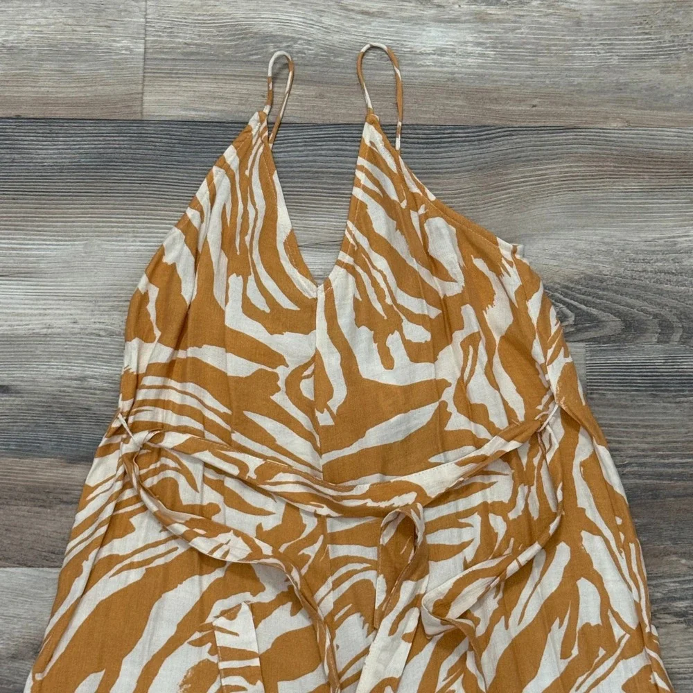 H&M Linen Blend Zebra Print Wide Leg Jumpsuit Mustard Yellow BOHO Resort NWT